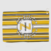 Serviette De Golf Monogramme Personnalisé Yellow Black Strips (Horizontal)