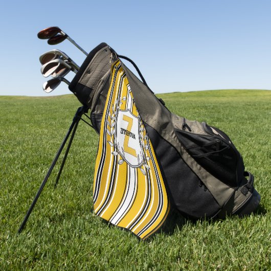 Serviette De Golf Monogramme Personnalisé Yellow Black Strips (Vert)