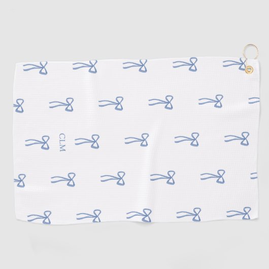 Serviette De Golf Monogramme Petit Bow bleu (Horizontal)