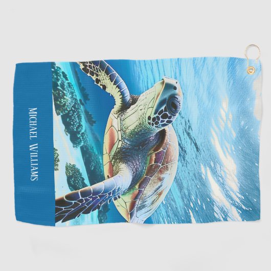 Serviette De Golf Monogramme photo Hawaii Turtle Honu (Horizontal)