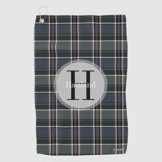 Serviette de golf monogramme plaid avec nom et ini (Devant)