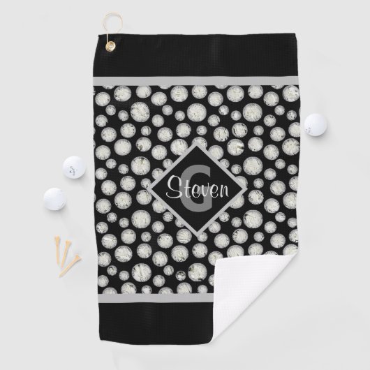 Serviette De Golf Monogramme Pois noir et gris (En situation)
