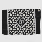 Serviette De Golf Monogramme Pois noir et gris (Horizontal)
