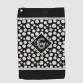 Serviette De Golf Monogramme Pois noir et gris (Devant)