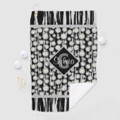 Serviette De Golf Monogramme Pois noir et gris rayé (En situation)