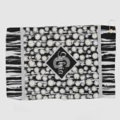 Serviette De Golf Monogramme Pois noir et gris rayé (Horizontal)