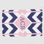 Serviette De Golf Monogramme Preppy Navy et Pink Chevron Ladies (Horizontal)