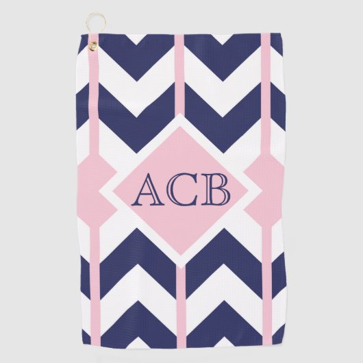 Serviette De Golf Monogramme Preppy Navy et Pink Chevron Ladies (Devant)