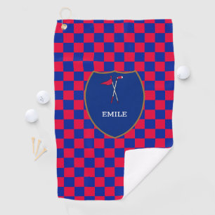 Serviette De Golf Monogramme Red Blue Checks & golf club & flag Gol
