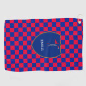 Serviette De Golf Monogramme Red Blue Checks & golf club & flag Gol (Horizontal)