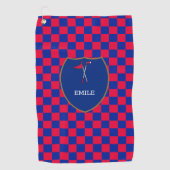 Serviette De Golf Monogramme Red Blue Checks & golf club & flag Gol (Devant)