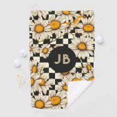 Serviette De Golf Monogramme Retro Super Daisy Checkerboard (En situation)