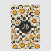 Serviette De Golf Monogramme Retro Super Daisy Checkerboard (Devant)