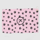 Serviette De Golf Monogramme rose avec Empreintes de pattes noirs (Horizontal)