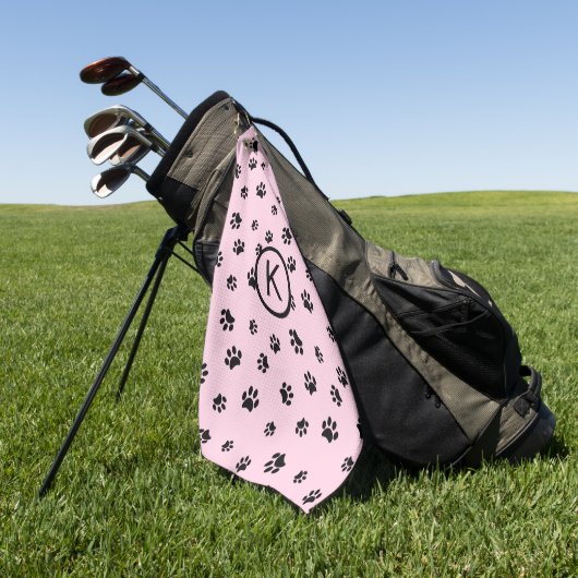 Serviette De Golf Monogramme rose avec Empreintes de pattes noirs (Vert)