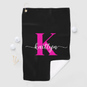 Serviette De Golf Monogramme Rose Chaude Noir (En situation)