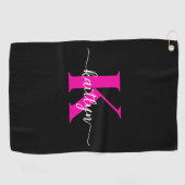 Serviette De Golf Monogramme Rose Chaude Noir (Horizontal)