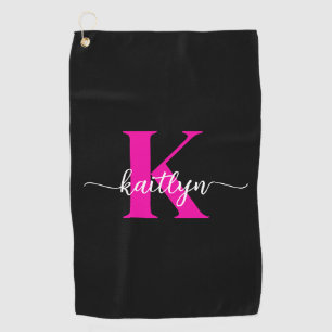 Serviette De Golf Monogramme Rose Chaude Noir