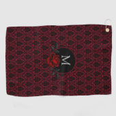 Serviette De Golf Monogramme Rose de Damas Rouge Gothique (Horizontal)