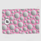 Serviette De Golf Monogramme rose des boules de golf (Horizontal)