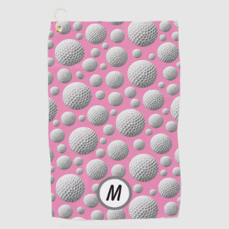 Serviette De Golf Monogramme rose des boules de golf