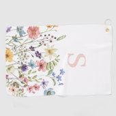 Serviette De Golf Monogramme rose Floral Botanique (Horizontal)