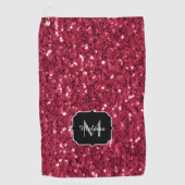 Serviette De Golf Monogramme rose foncé magenta faux scintillants (Devant)