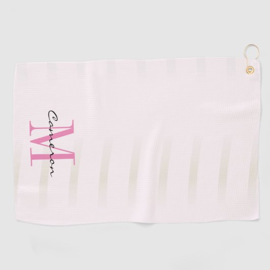 Serviette De Golf Monogramme rose initial et nom personnalisé (Horizontal)