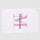 Serviette De Golf Monogramme rose initial et nom personnalisé (Horizontal)