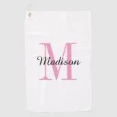 Serviette De Golf Monogramme rose initial et nom personnalisé (Devant)