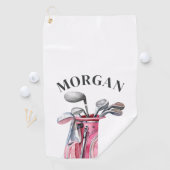 Serviette De Golf Monogramme Rose Nom (En situation)