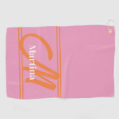 Serviette De Golf Monogramme rose orange moderne personnalisé (Horizontal)