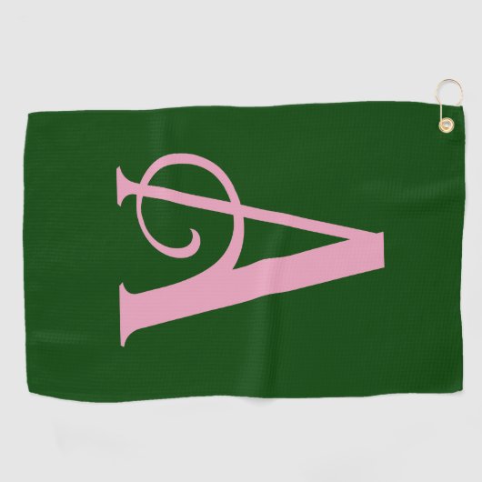 Serviette De Golf Monogramme rose personnalisé initial sur vert fonc (Horizontal)