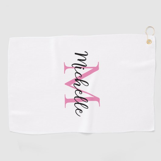 Serviette De Golf Monogramme rose Prénom Personnalisé (Horizontal)