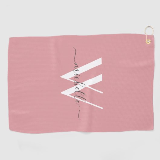 Serviette De Golf Monogramme rose vif moderne Nom du script Design  (Horizontal)