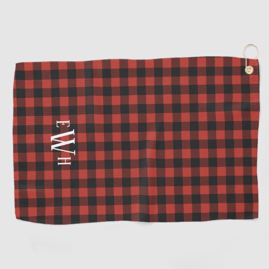 Serviette De Golf Monogramme rouge et noir (Horizontal)
