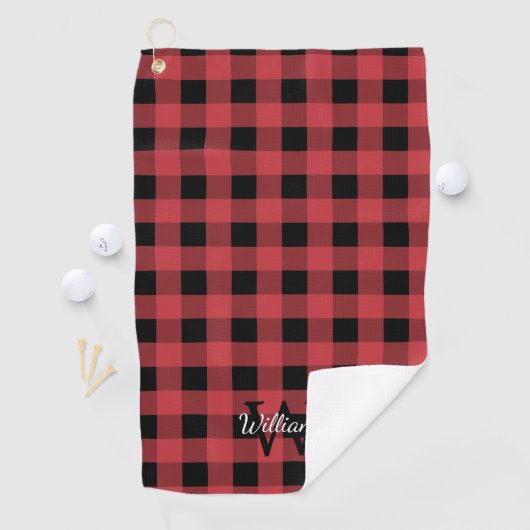 Serviette De Golf Monogramme rouge et noir du bilan des buffles (En situation)