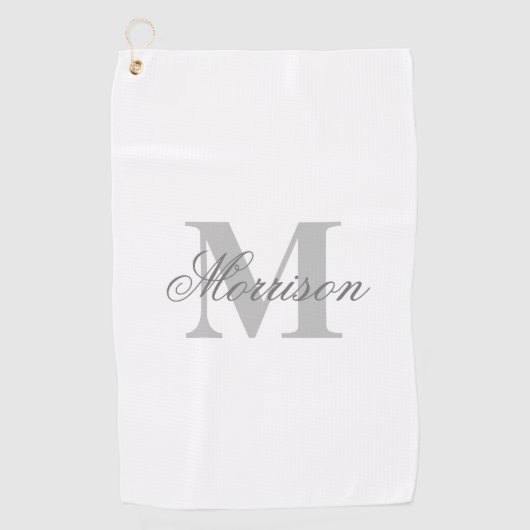 Serviette De Golf Monogramme scripté en nuances de gris (Devant)