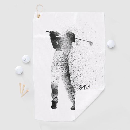 Serviette De Golf Monogramme. Silhouette de Golfer Swing. (En situation)
