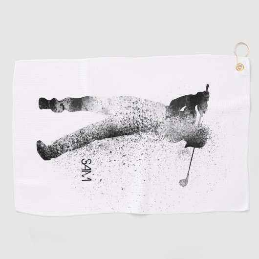 Serviette De Golf Monogramme. Silhouette de Golfer Swing. (Horizontal)