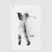 Serviette De Golf Monogramme. Silhouette de Golfer Swing. (Devant)