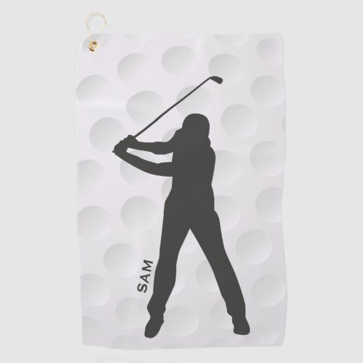 Serviette De Golf Monogramme. Silhouette de golfeur sur Golf Ball Te (Devant)