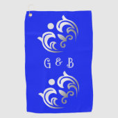 Serviette De Golf Monogramme simple Argent sur bleu | (Devant)
