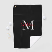 Serviette De Golf Monogramme simple moderne noir rouge (En situation)
