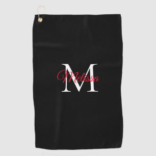 Serviette De Golf Monogramme simple moderne noir rouge
