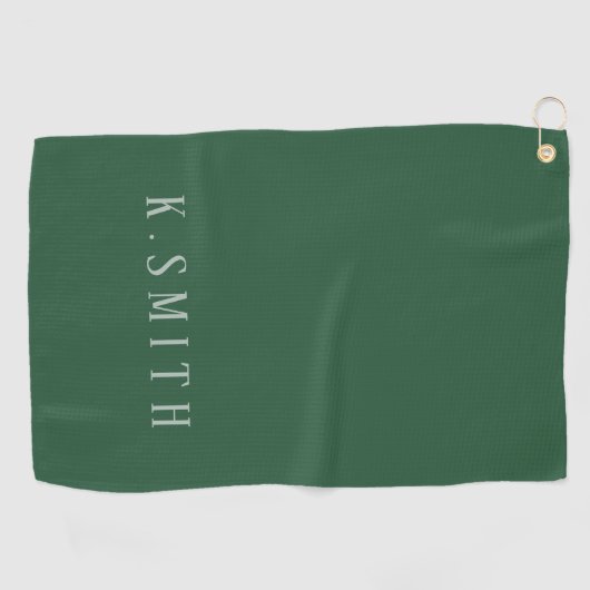 Serviette De Golf Monogramme simple sur vert (Horizontal)