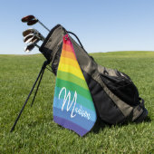 Serviette De Golf Monogramme sur les bandes d'arc-en-ciel mûres et m (Vert)