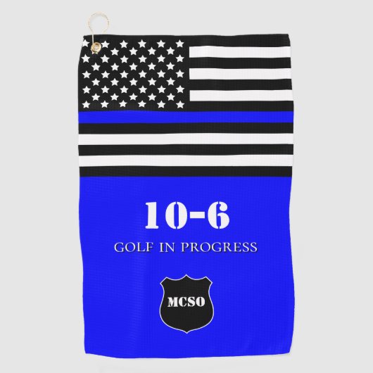 Serviette De Golf Monogramme [Thin Blue Line} Policier 10-6 (Devant)