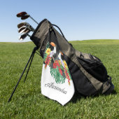 Serviette De Golf Monogramme tropical toucan noir et blanc Nom (Vert)
