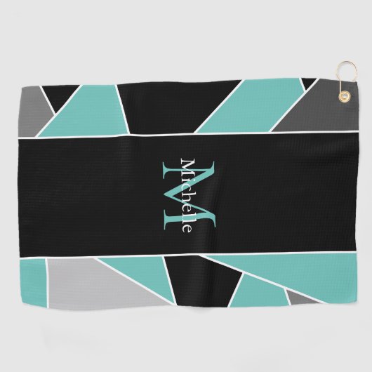 Serviette De Golf Monogramme turquoise Abstrait (Horizontal)